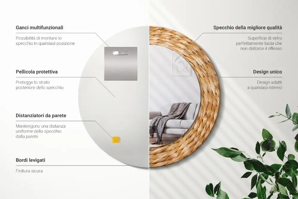 Oglindă rotundă decorativă cu ramă din răchită