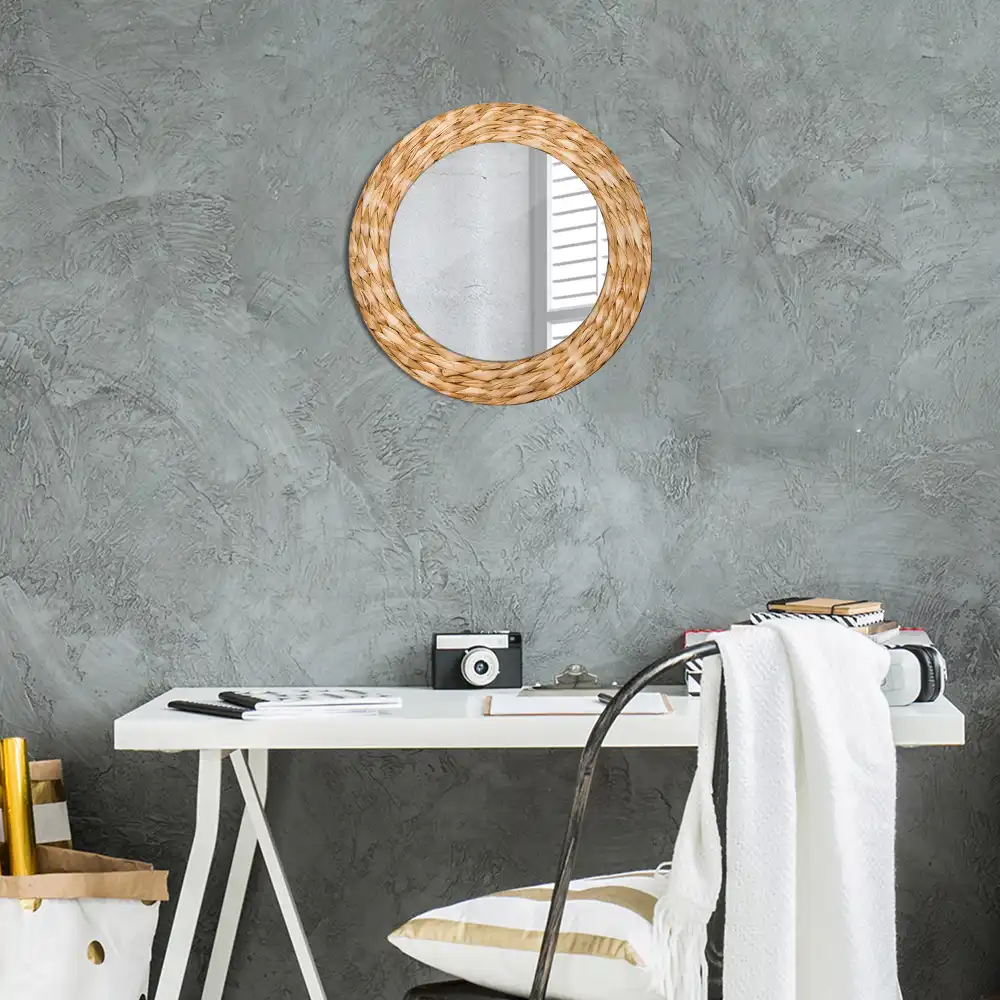 Oglindă rotundă decorativă cu ramă din răchită
