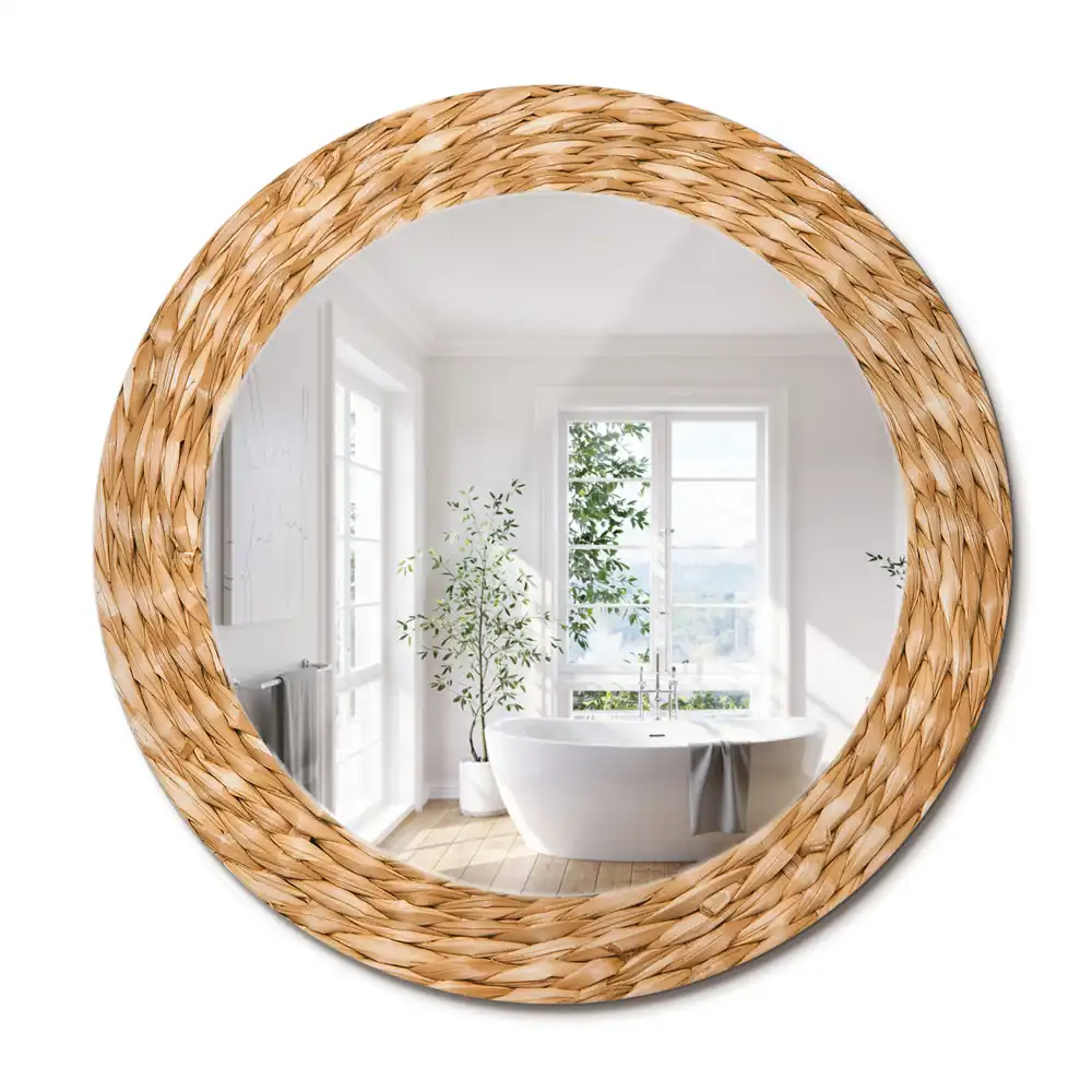 Oglindă rotundă decorativă cu ramă din răchită