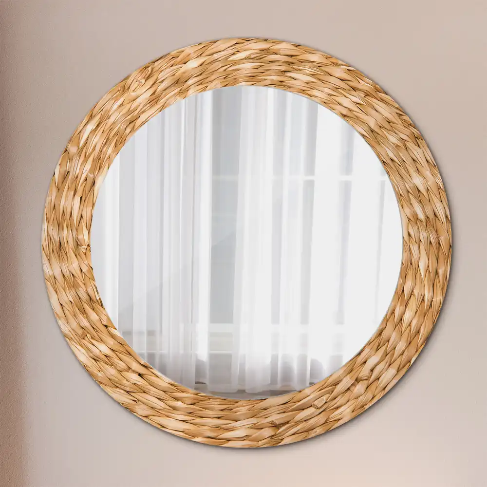 Oglindă rotundă decorativă cu ramă din răchită
