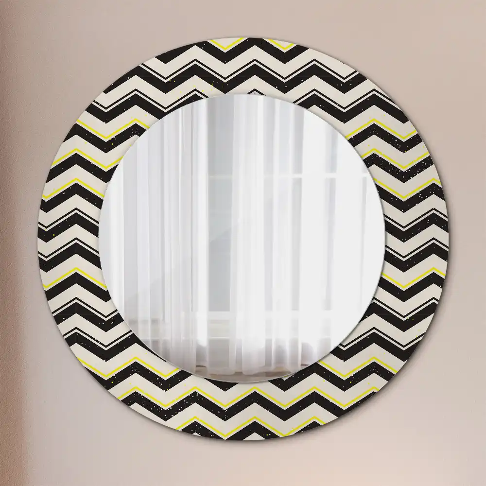 Oglindă rotundă cu ramă cu imprimeu zig-zag