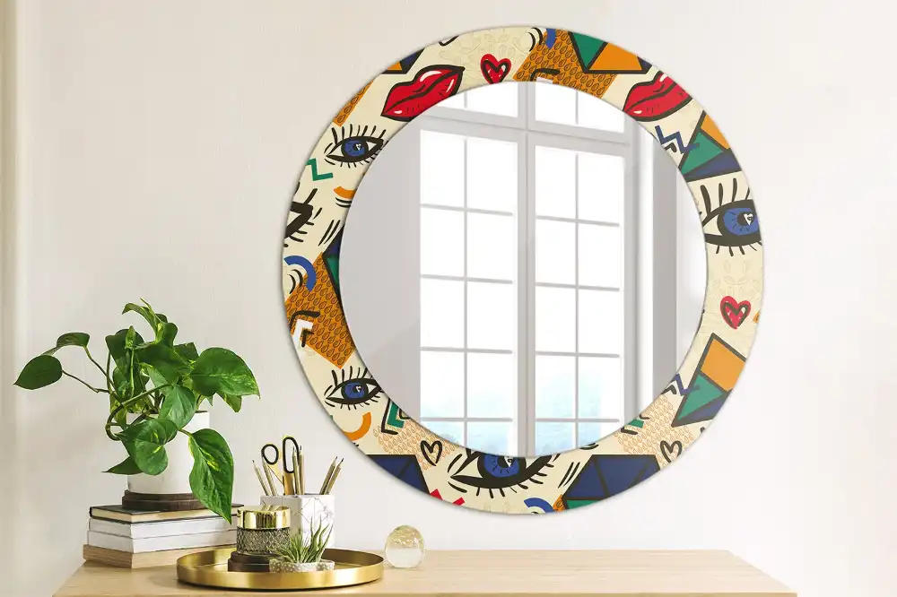 Oglindă rotundă decorativă pentru perete stil pop art