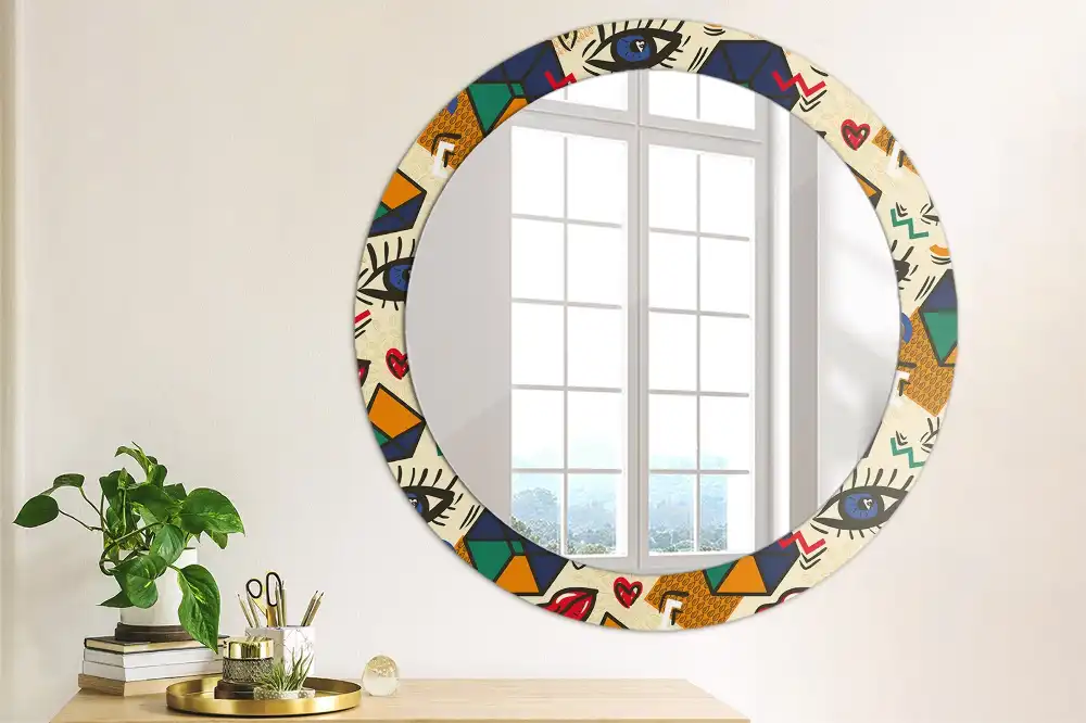 Oglindă rotundă decorativă pentru perete stil pop art