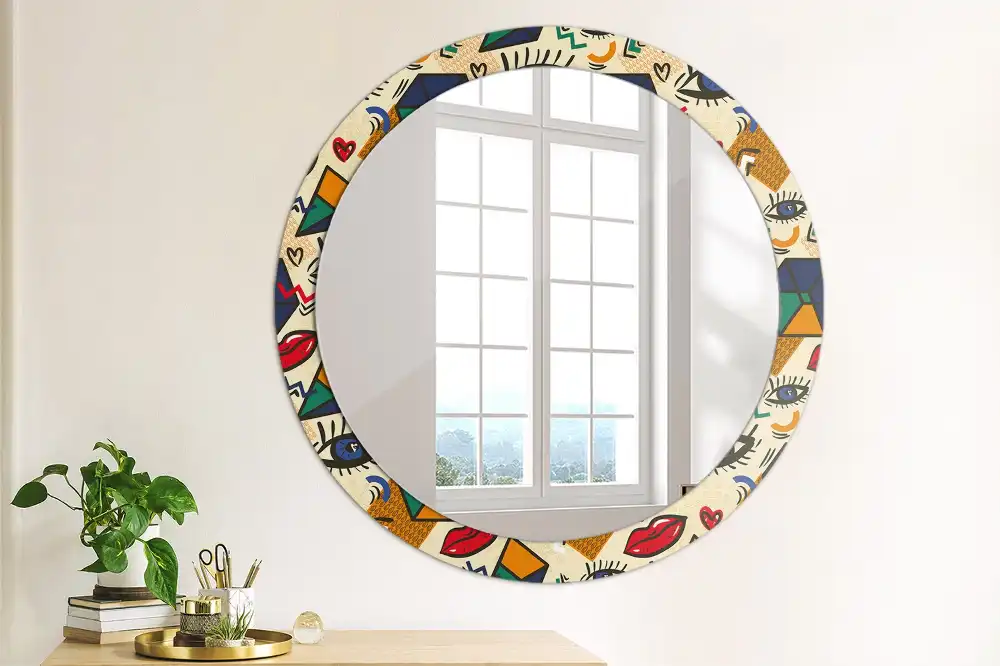 Oglindă rotundă decorativă pentru perete stil pop art
