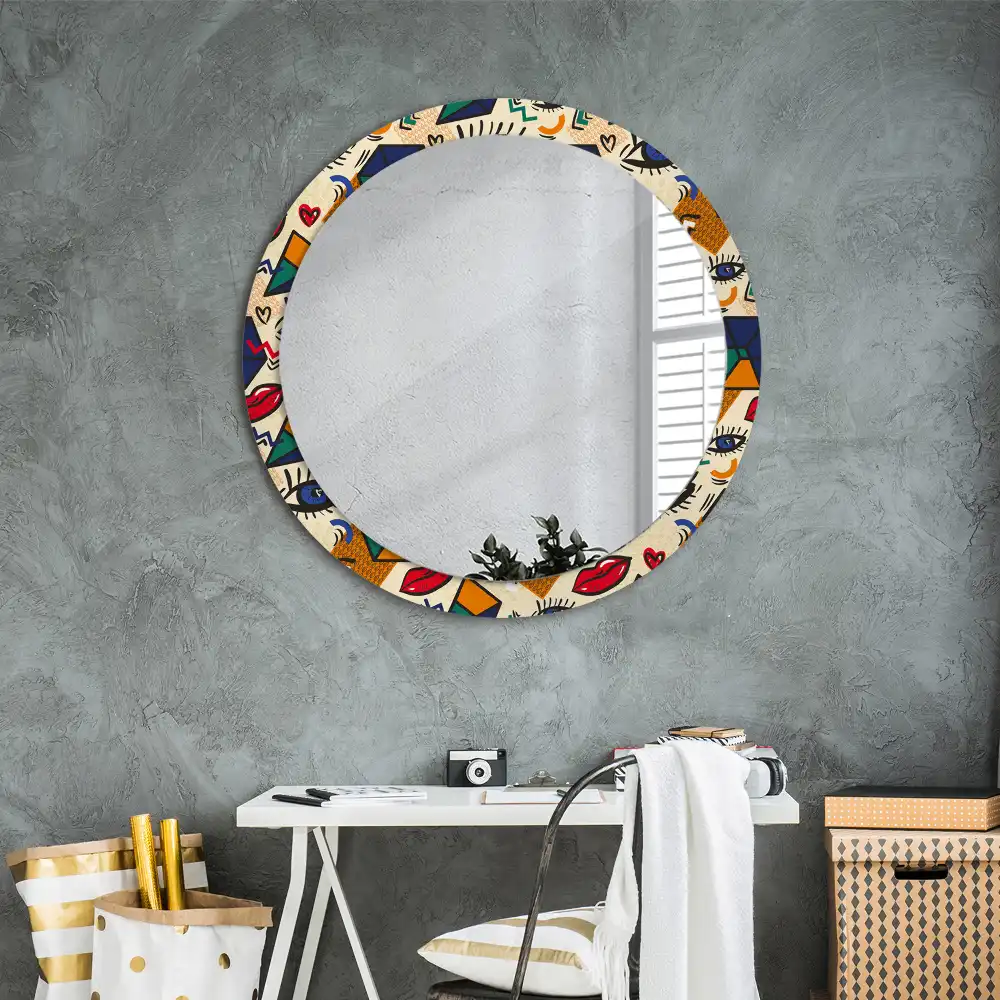 Oglindă rotundă decorativă pentru perete stil pop art