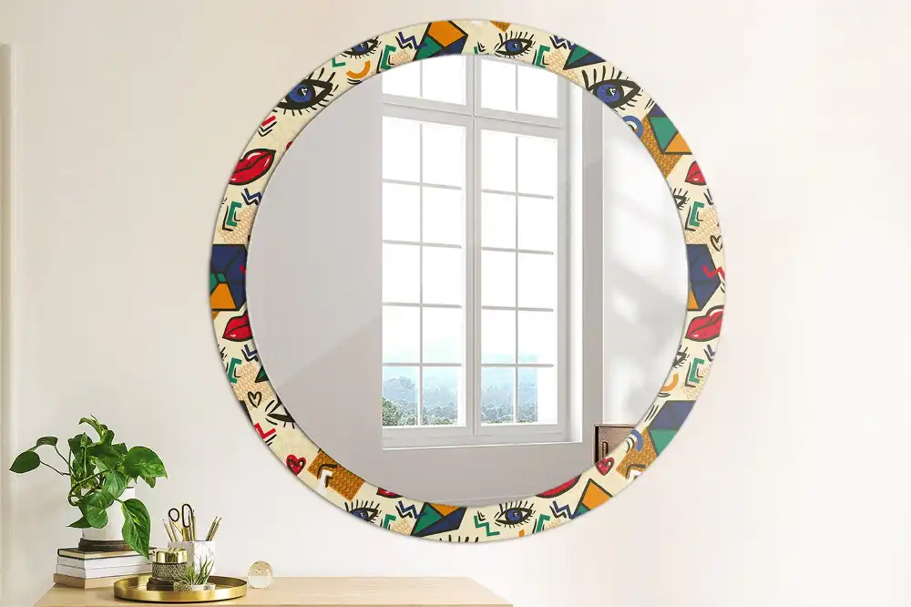 Oglindă rotundă decorativă pentru perete stil pop art