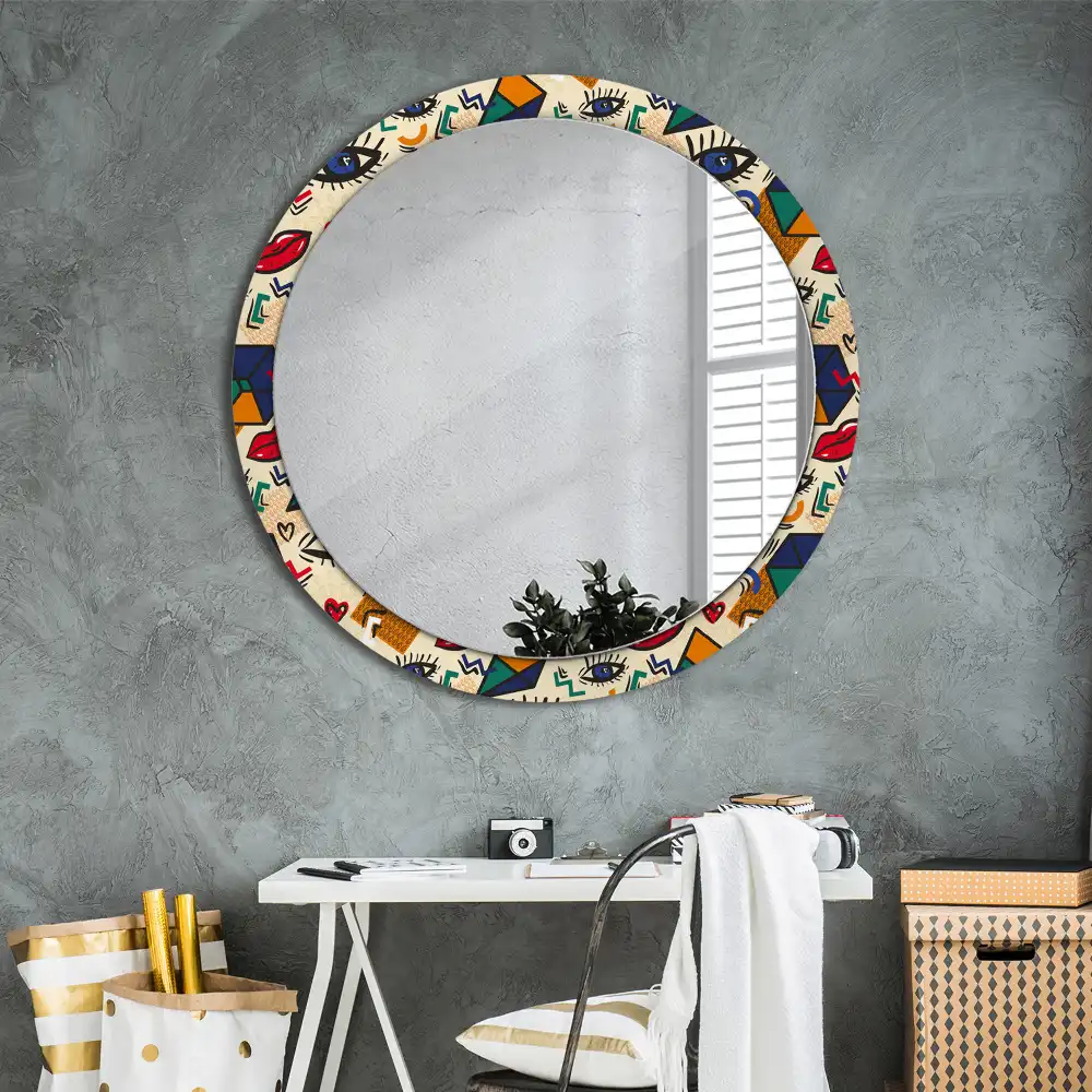 Oglindă rotundă decorativă pentru perete stil pop art