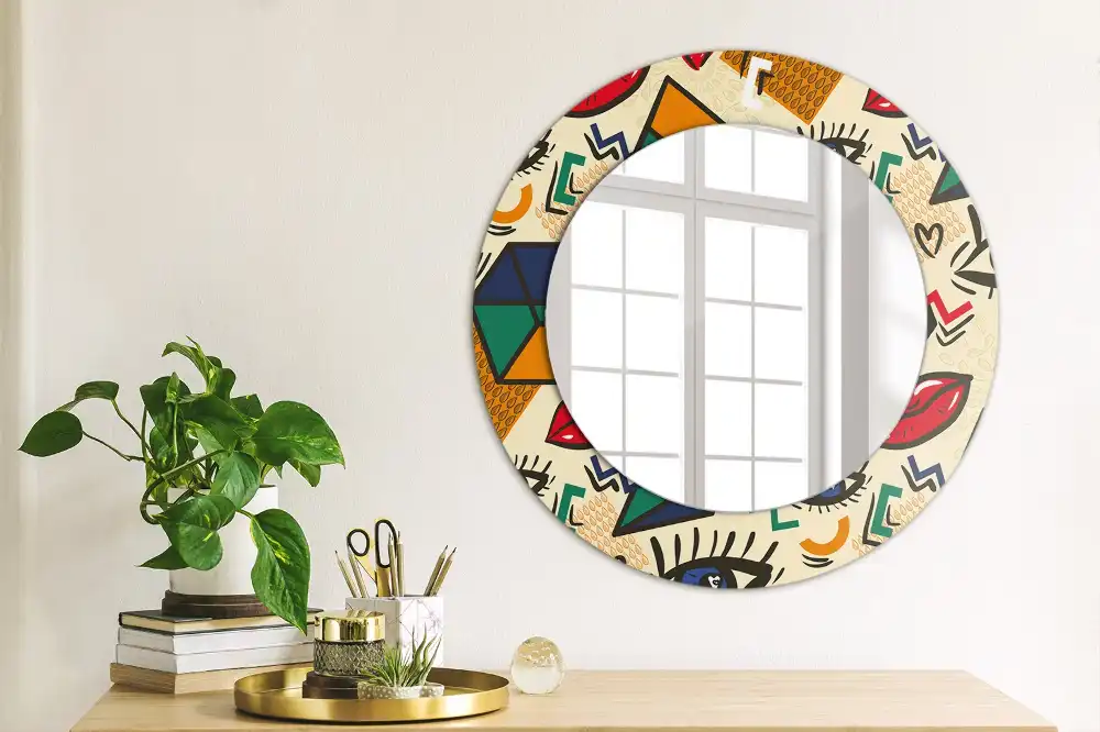 Oglindă rotundă decorativă pentru perete stil pop art