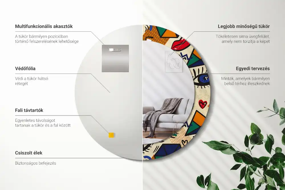Oglindă rotundă decorativă pentru perete stil pop art