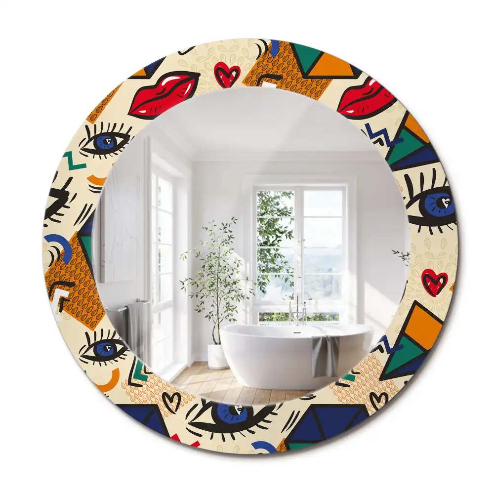 Oglindă rotundă decorativă pentru perete stil pop art