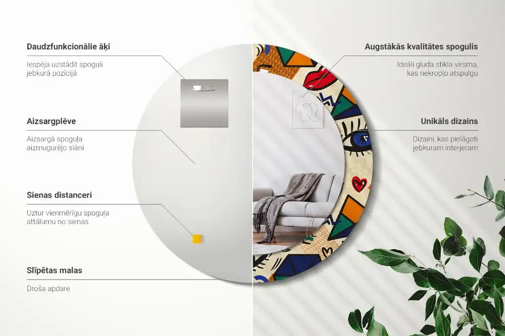 Oglindă rotundă decorativă pentru perete stil pop art