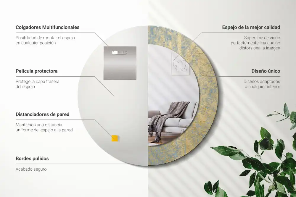 Oglindă rotundă cu imprimeu model mansardă