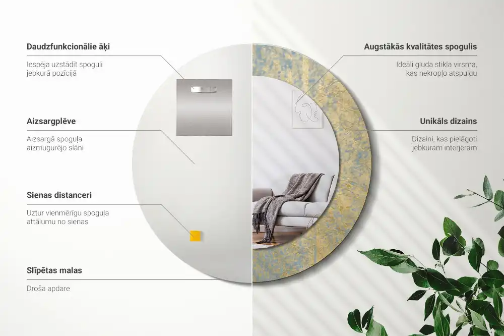 Oglindă rotundă cu imprimeu model mansardă