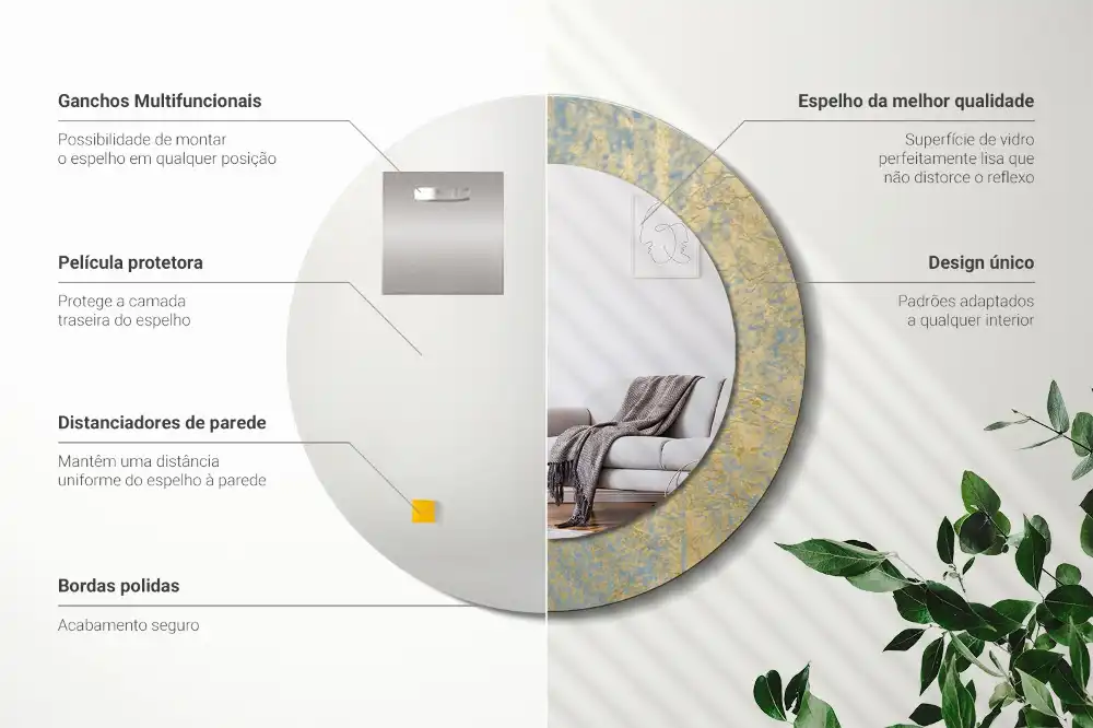 Oglindă rotundă cu imprimeu model mansardă