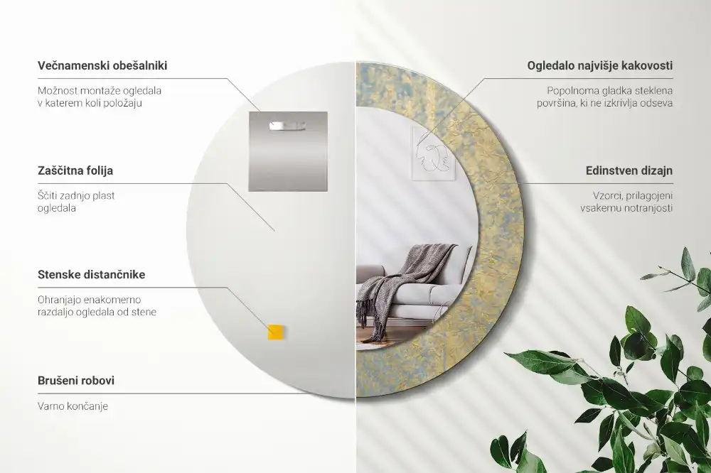Oglindă rotundă cu imprimeu model mansardă
