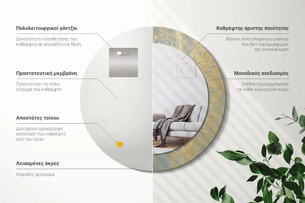 Oglindă rotundă cu imprimeu model mansardă