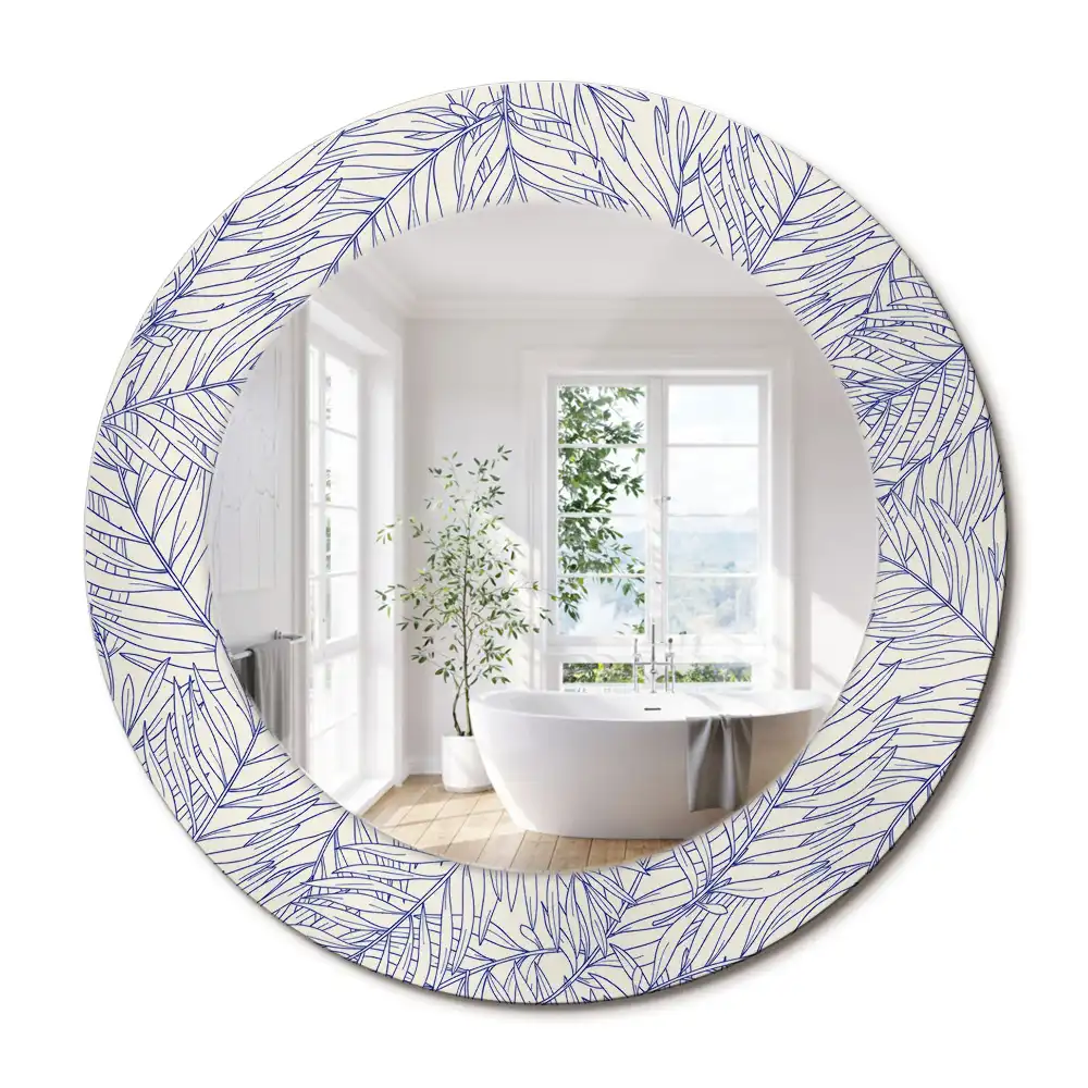 Oglindă rotundă decorativă de perete cu contur de palmier tropical