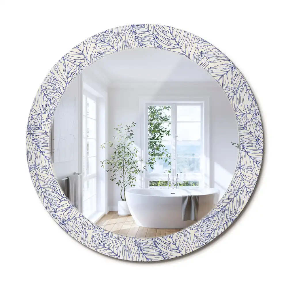 Oglindă rotundă decorativă de perete cu contur de palmier tropical
