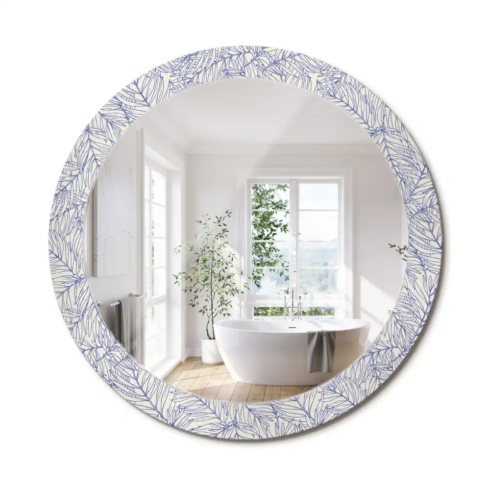 Oglindă rotundă decorativă de perete cu contur de palmier tropical