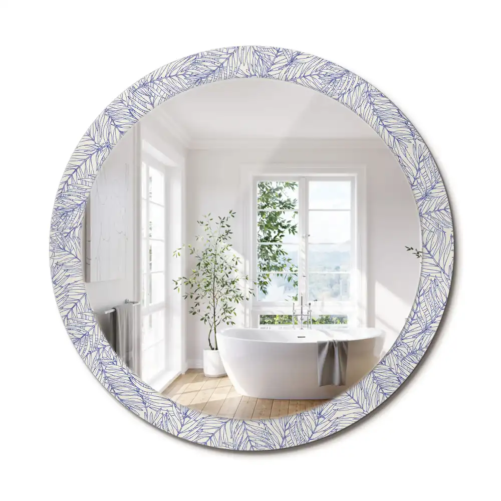 Oglindă rotundă decorativă de perete cu contur de palmier tropical