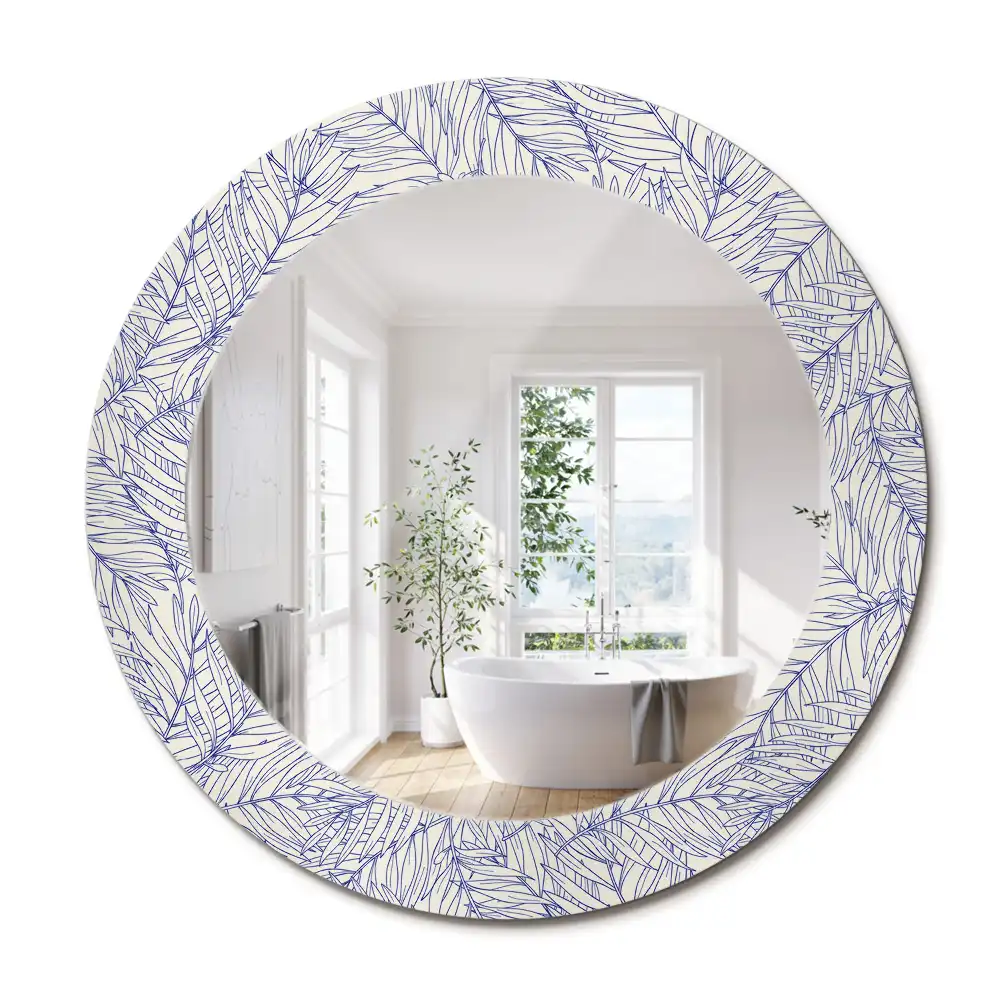 Oglindă rotundă decorativă de perete cu contur de palmier tropical