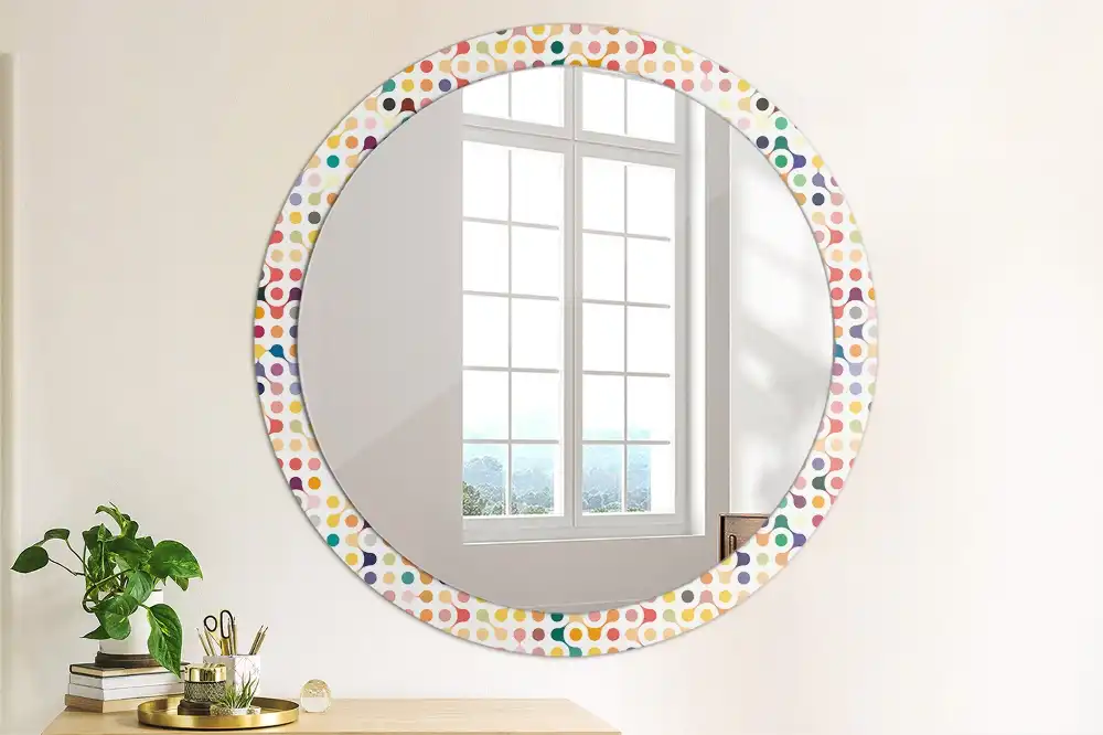 Oglindă rotundă cu imprimeu puncte pop art