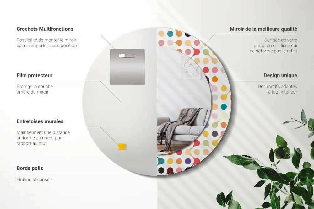 Oglindă rotundă cu imprimeu puncte pop art