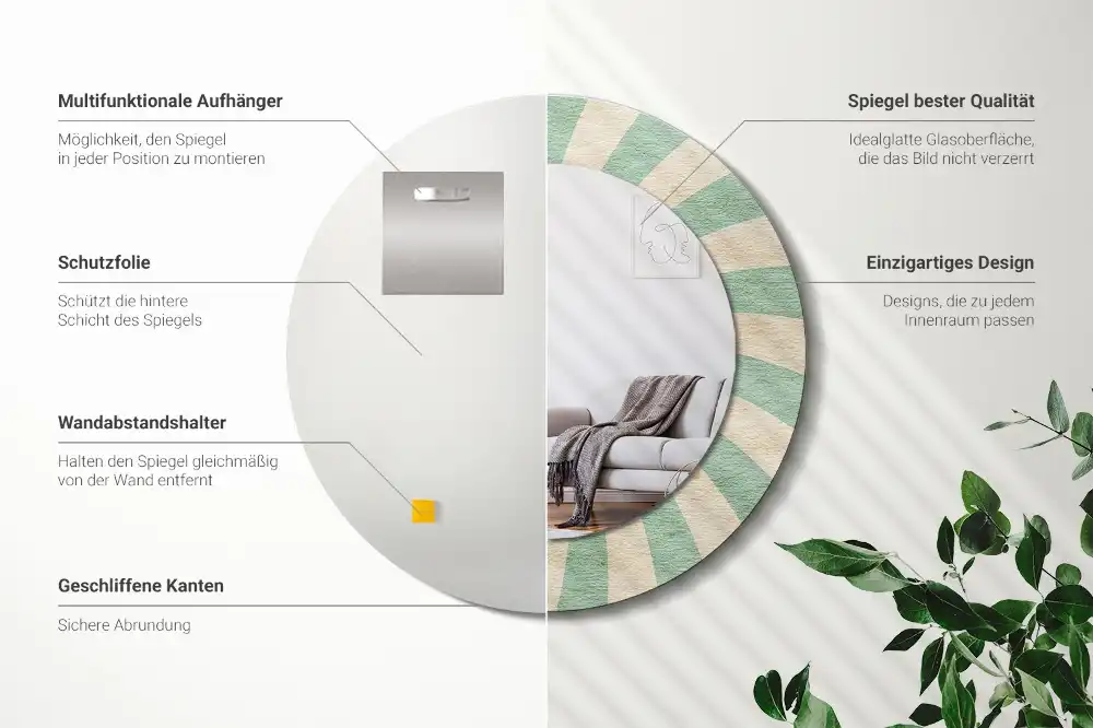 Oglindă rotundă decorativă cu aspect retro pastelat