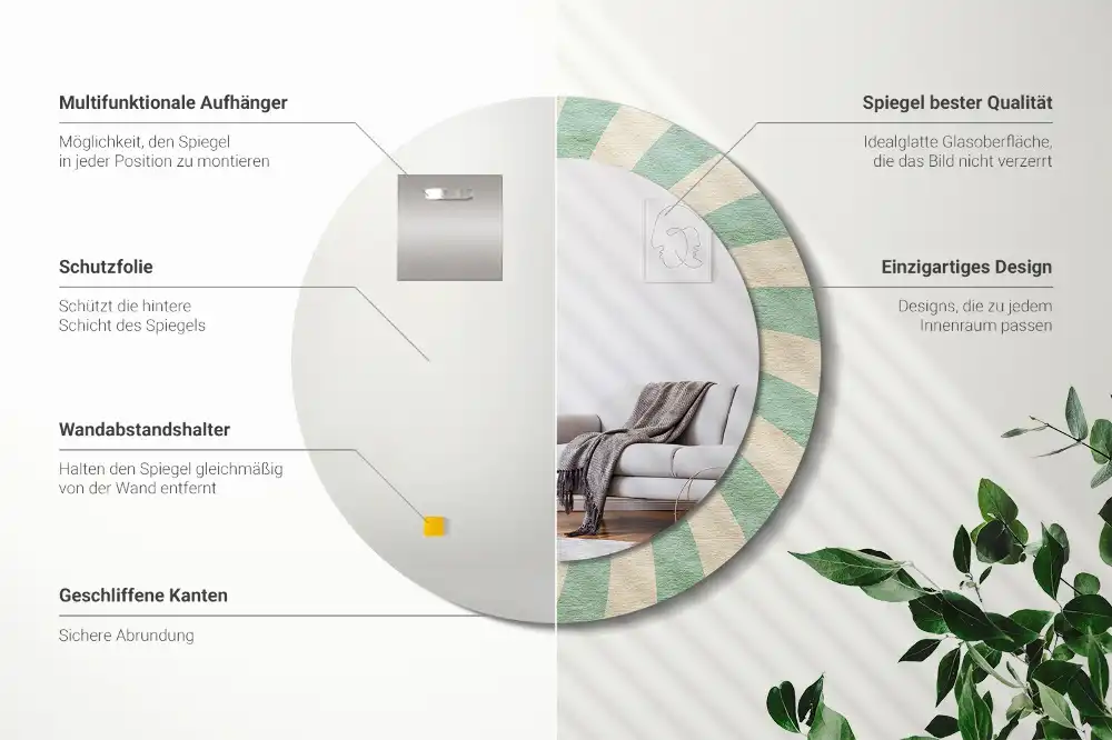 Oglindă rotundă decorativă cu aspect retro pastelat