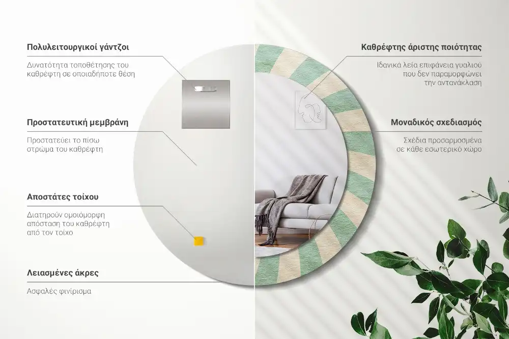 Oglindă rotundă decorativă cu aspect retro pastelat