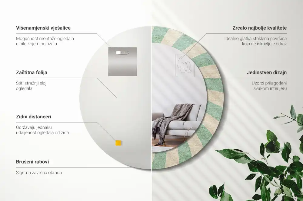 Oglindă rotundă decorativă cu aspect retro pastelat