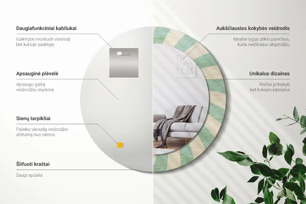 Oglindă rotundă decorativă cu aspect retro pastelat