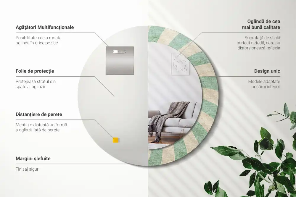 Oglindă rotundă decorativă cu aspect retro pastelat