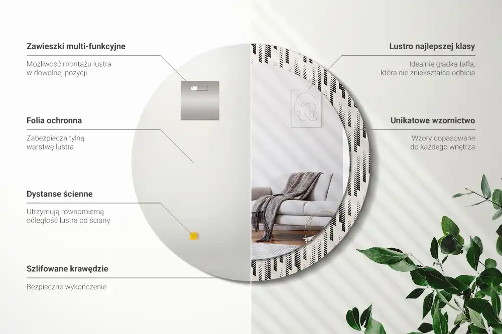 Oglindă rotundă decorativă de perete cu model cu dungi