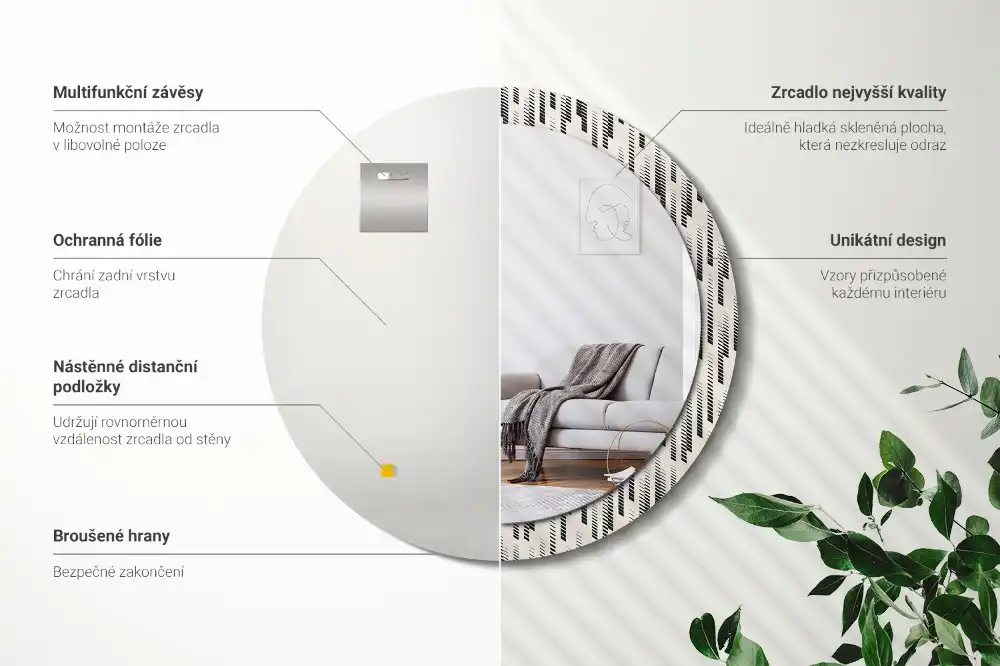 Oglindă rotundă decorativă de perete cu model cu dungi