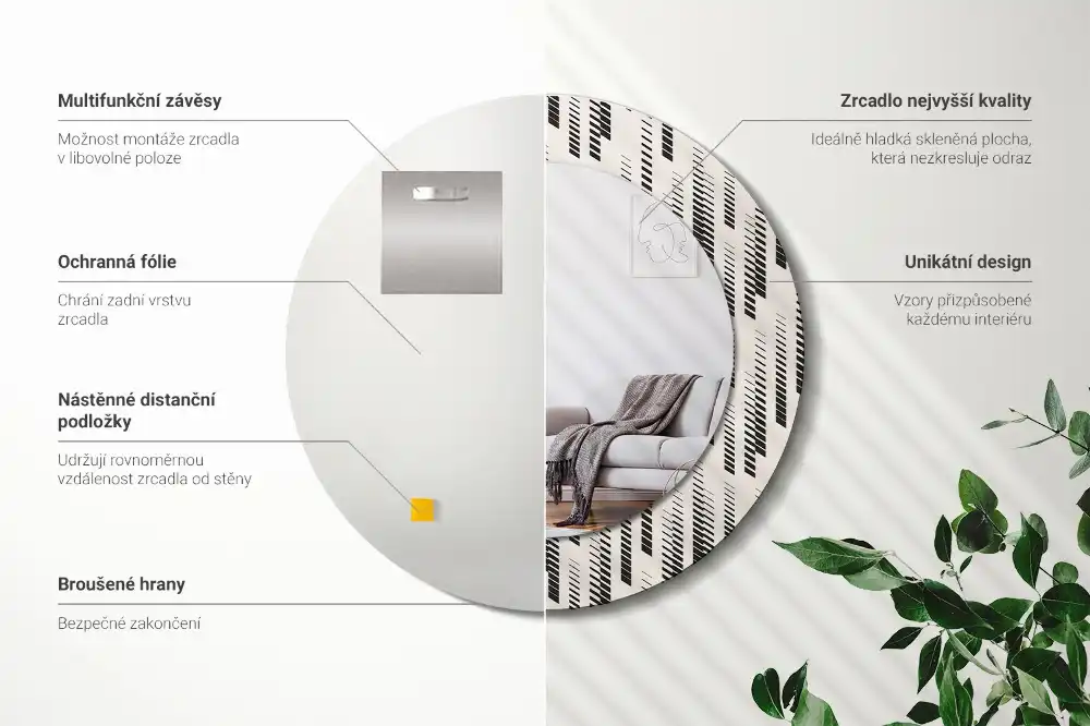 Oglindă rotundă decorativă de perete cu model cu dungi