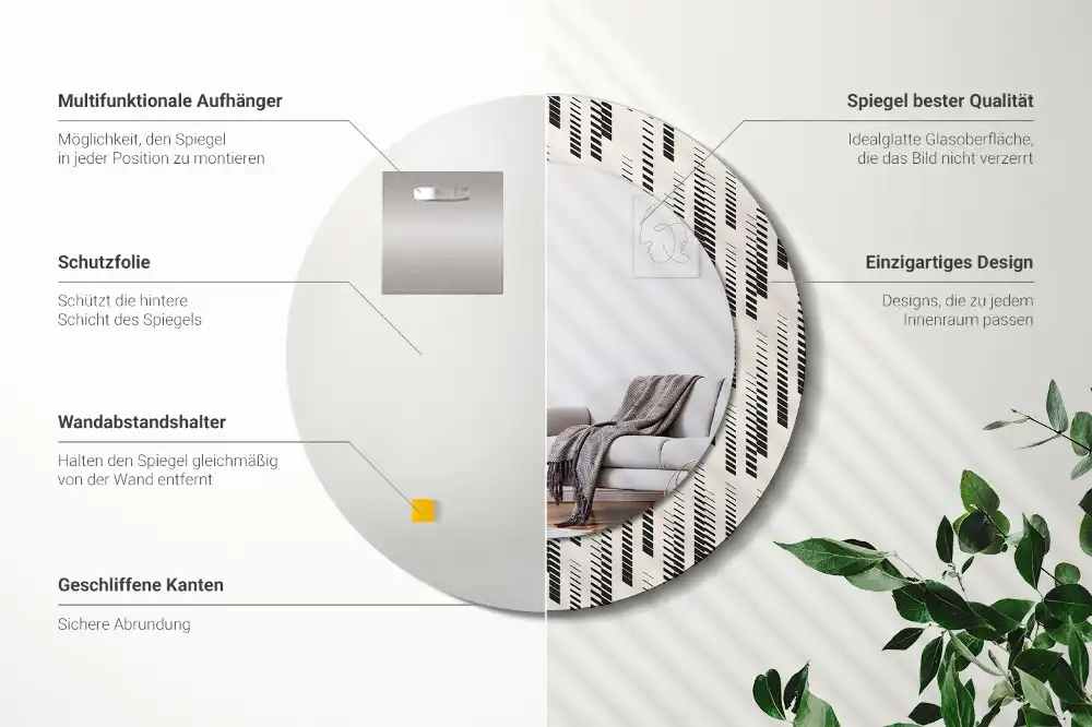 Oglindă rotundă decorativă de perete cu model cu dungi