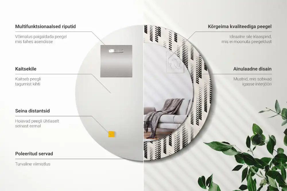 Oglindă rotundă decorativă de perete cu model cu dungi