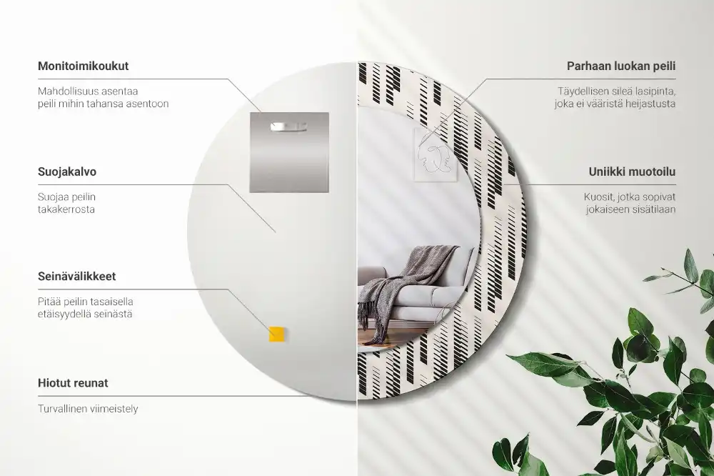 Oglindă rotundă decorativă de perete cu model cu dungi