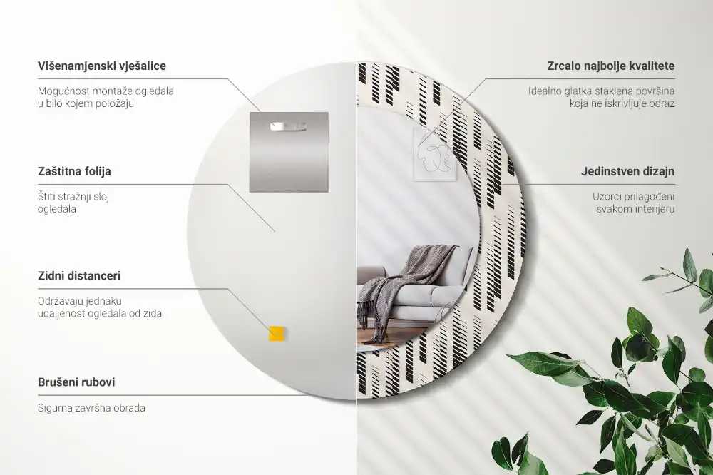 Oglindă rotundă decorativă de perete cu model cu dungi