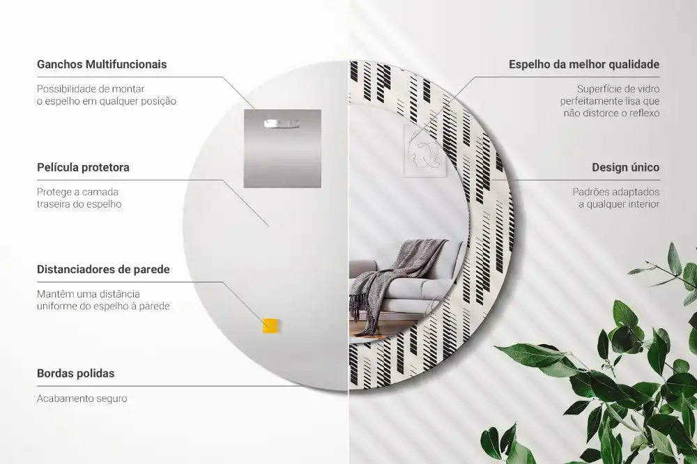 Oglindă rotundă decorativă de perete cu model cu dungi