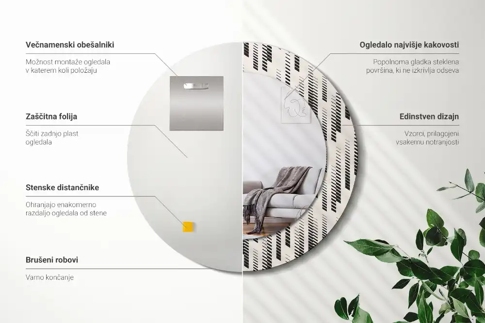 Oglindă rotundă decorativă de perete cu model cu dungi