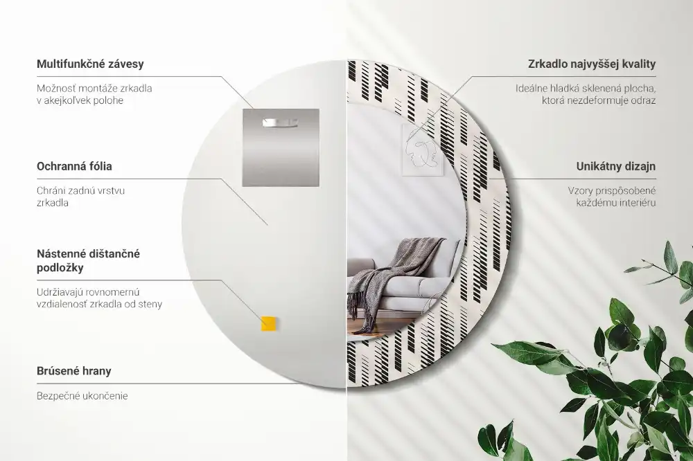 Oglindă rotundă decorativă de perete cu model cu dungi
