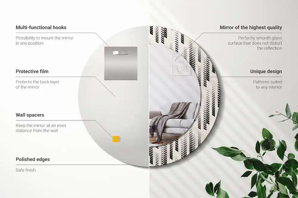Oglindă rotundă decorativă de perete cu model cu dungi