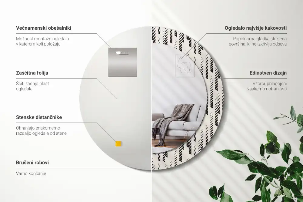 Oglindă rotundă decorativă de perete cu model cu dungi