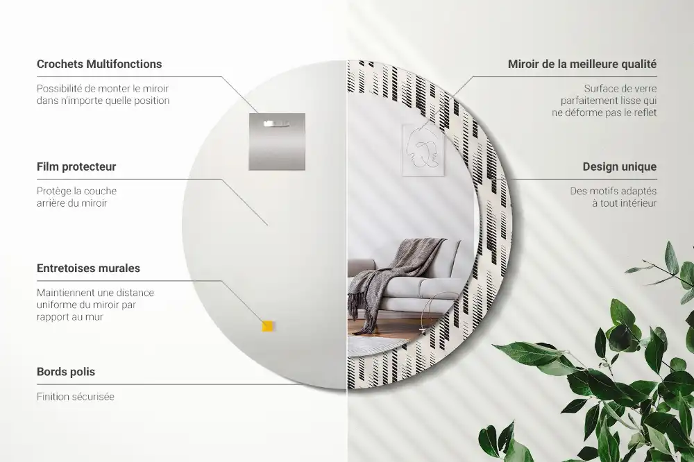 Oglindă rotundă decorativă de perete cu model cu dungi