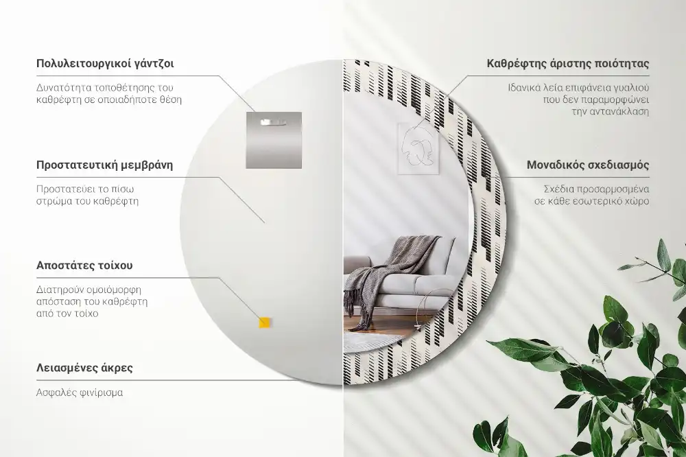 Oglindă rotundă decorativă de perete cu model cu dungi