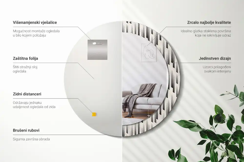 Oglindă rotundă decorativă de perete cu model cu dungi