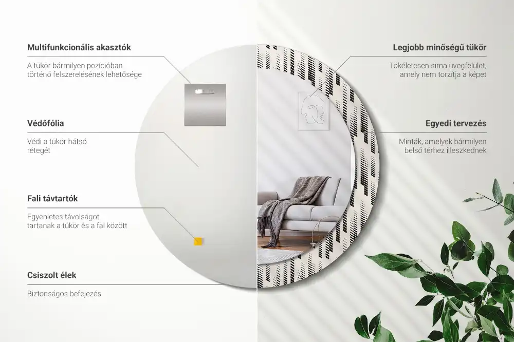 Oglindă rotundă decorativă de perete cu model cu dungi