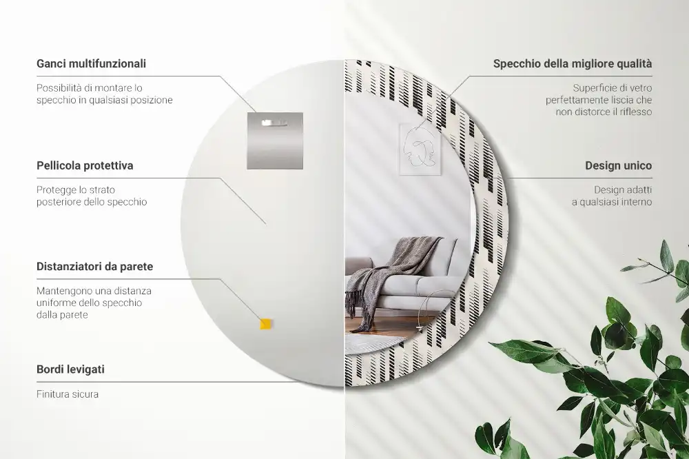 Oglindă rotundă decorativă de perete cu model cu dungi